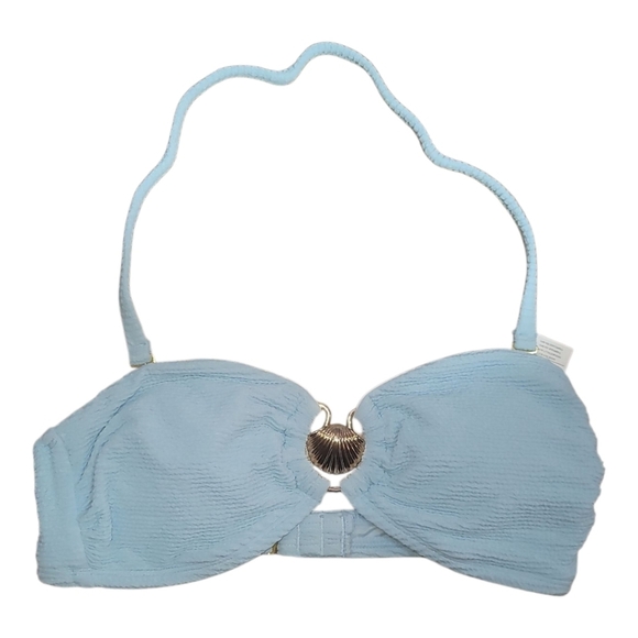 Cupshe Sunstone shell Charm Halter Bikini top light blue gold S - Picture 2 of 6